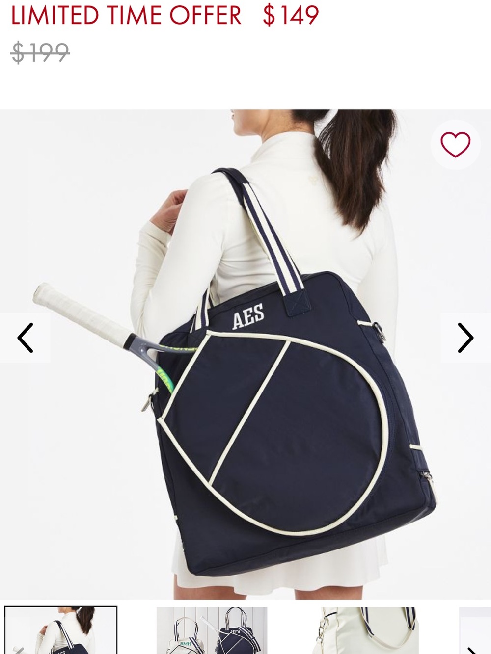New w/o tags Mark & Graham Navy Tennis Tote with White Trim and Striped Straps - Picture 5 of 5